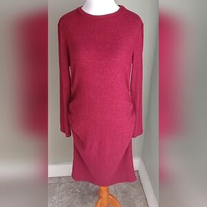 NWT Wine Red heather Ribbed knit ruched sides sweater dress Size L Large